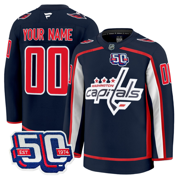 Men Custom Washington Capitals Jersey 50th Anniversary Premium Stitched Navy