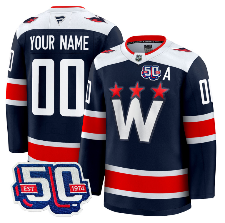 Men Custom Washington Capitals Jersey 50th Anniversary Premium V2 Stitched Navy