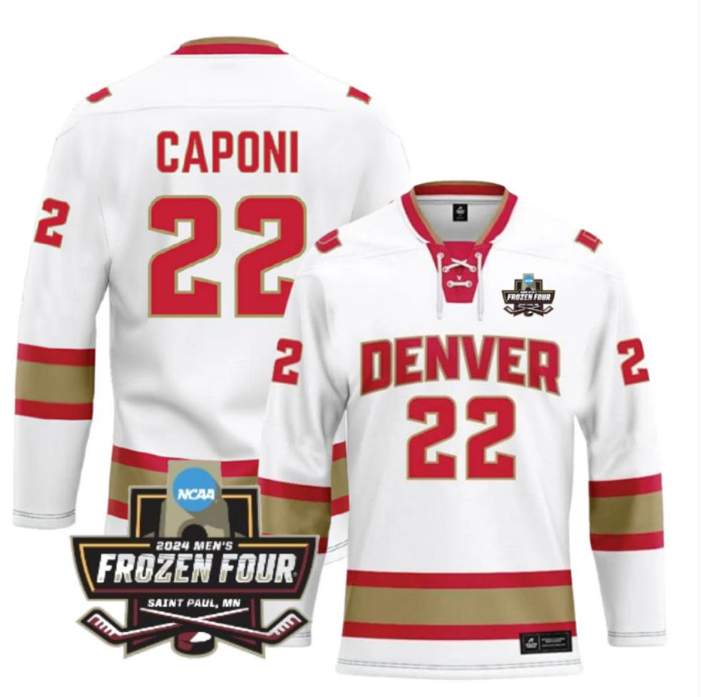 Men Denver University (D) NCAA Ice Hockey Connor Capon Jersey #22 White