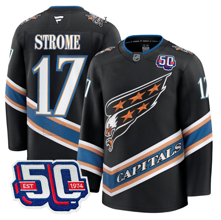 Men Dylan Strome Jersey #17 Washington Capitals Eagle 50th Anniversary Black