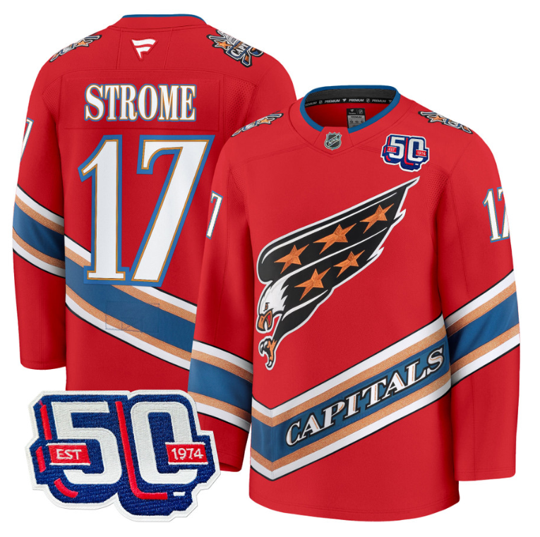 Men Dylan Strome Jersey #17 Washington Capitals Eagle 50th Anniversary Red