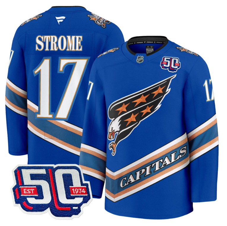 Men Dylan Strome Jersey #17 Washington Capitals Eagle 50th Anniversary Royal