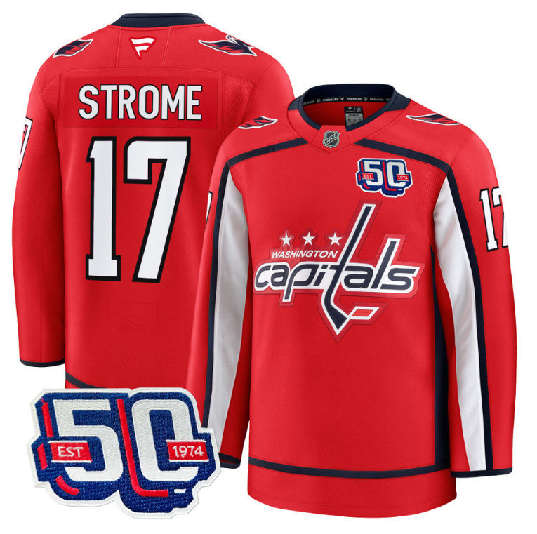Men Dylan Strome Jersey #17 Washington Capitals Team 50th V2 Stitched  Red