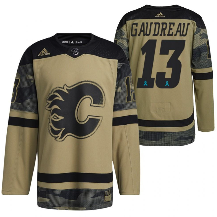 Men Johnny Gaudreau Flames 2021 CAF Night Camo Canadian Armed Force Jersey 13 Jersey