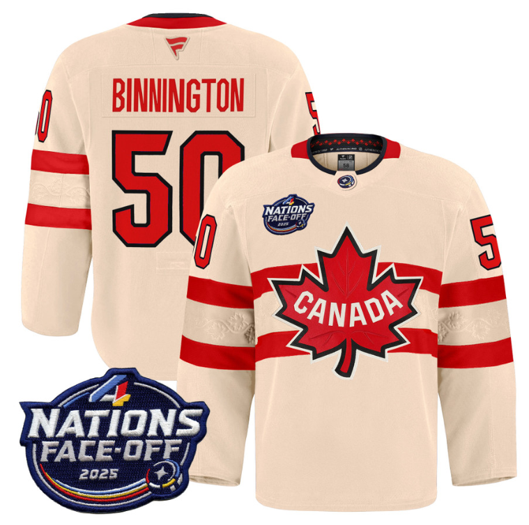 Men Jordan Binnington Jersey #50 Canada 4 Nations Face-Off 2025 Pro Cream