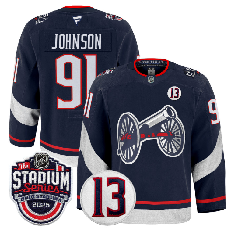 Men Kent Johnson Jersey #91 Columbus Blue Jackets 2025 Stadium Series Navy