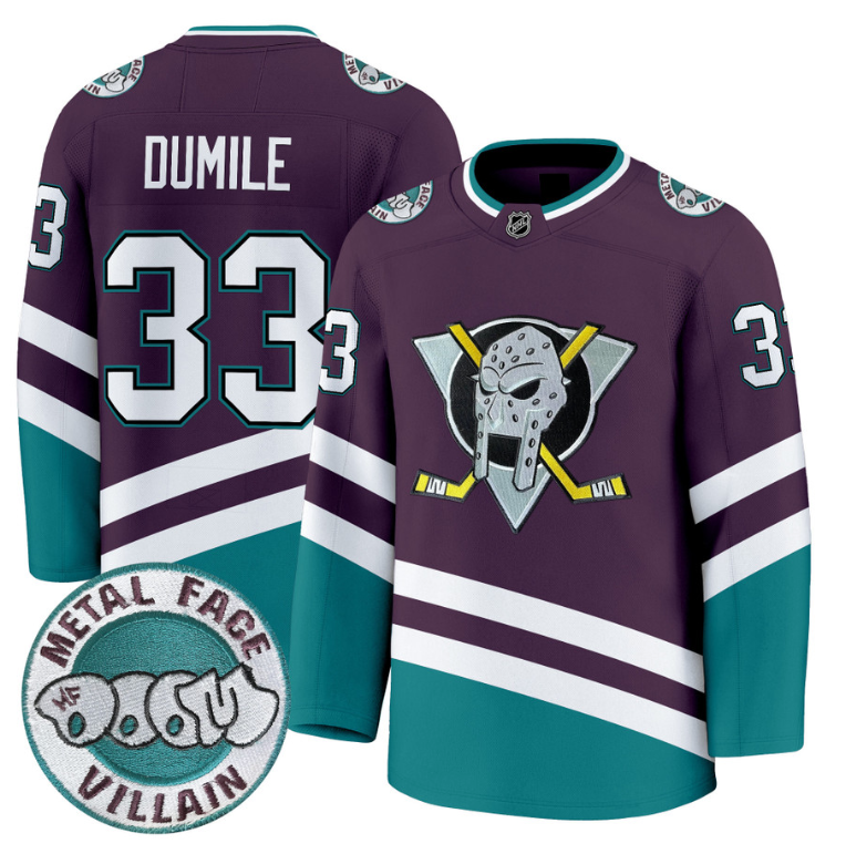 Men MF DOOM Jersey #33 Anaheim Ducks Metal Face Villain Patch Stitched