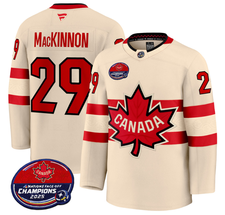 Men Nathan MacKinnon Jersey #29 Canada 4 Nations FaceOff 2025 Champions V2 Black