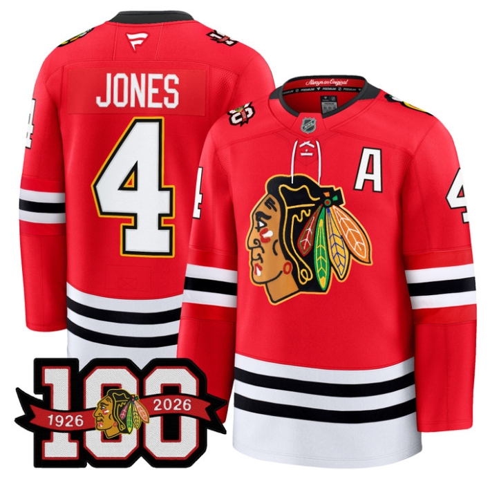 Men Seth Jones Jersey #4 Chicago Blackhawks 100th Anniversary Stitched Red
