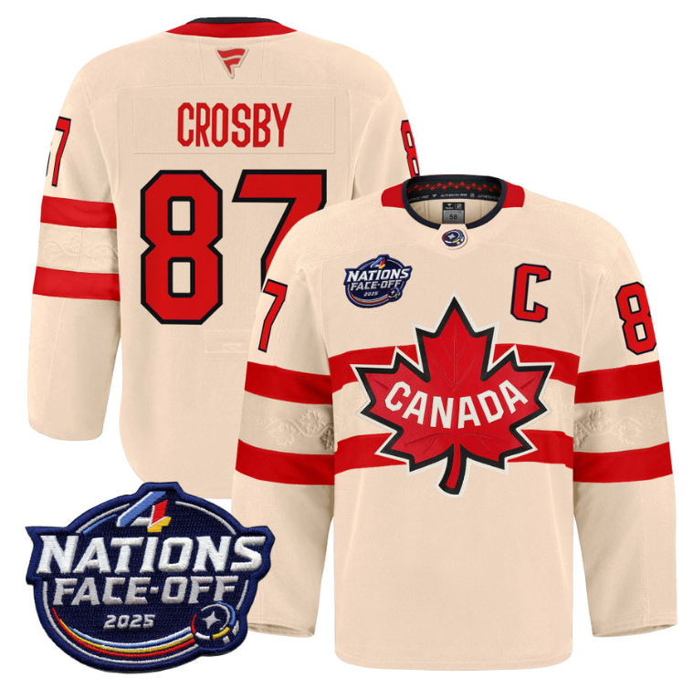 Men Sidney Crosby Jersey #87 Canada 4 Nations Face-Off 2025 Pro Stitched Cream