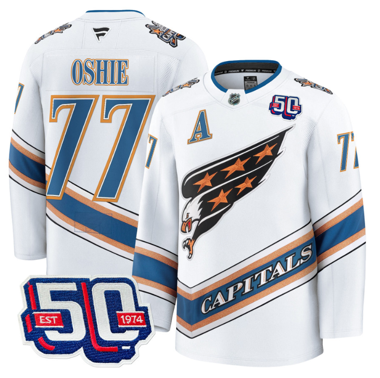 Men TJ Oshie Jersey #77 Washington Capitals Eagle 50th Anniversary White