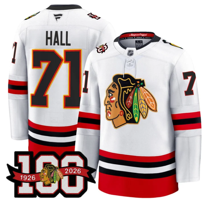 Men Taylor Hall Jersey #71 Chicago Blackhawks 100th Anniversary Stitched White