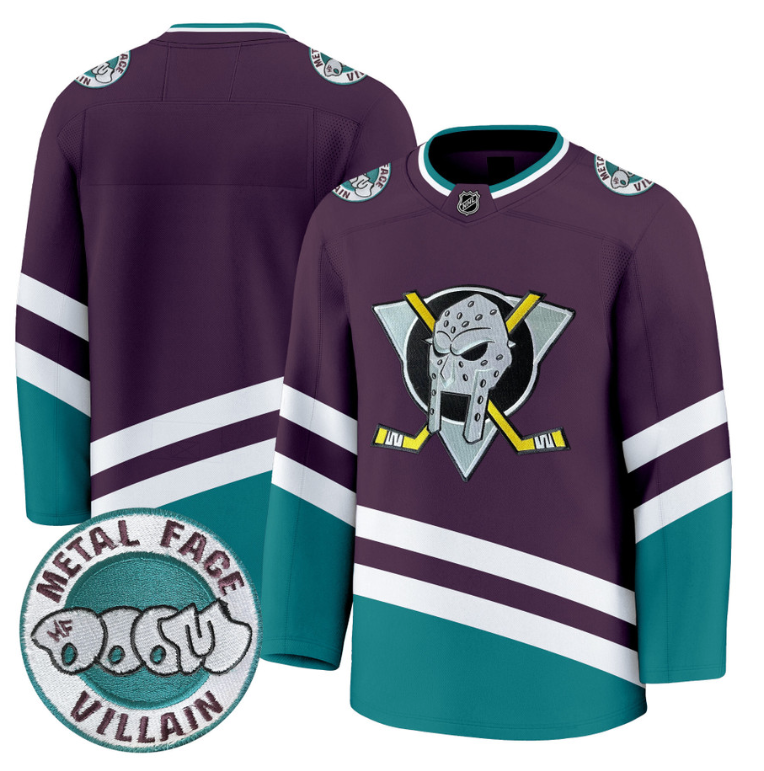 Men Team Jersey Anaheim Ducks MF Doom Metal Face Villain Patch Stitched