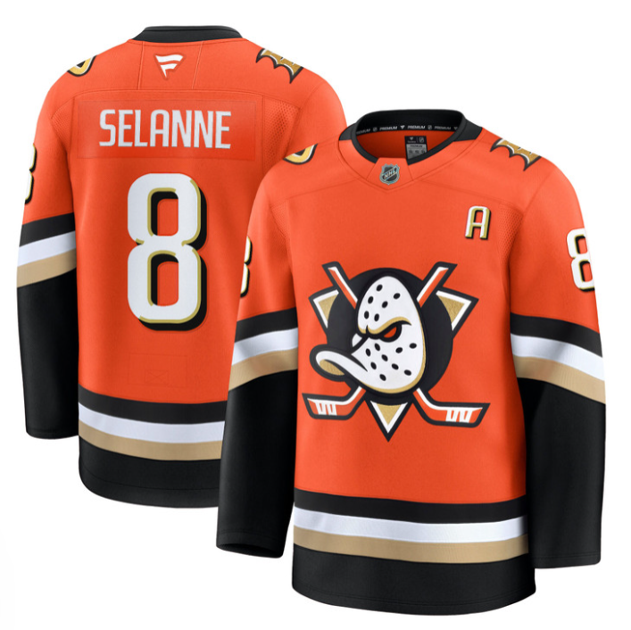Men Teemu Selänne Jersey #8 Anaheim Ducks 2025 Premium Stitched Home