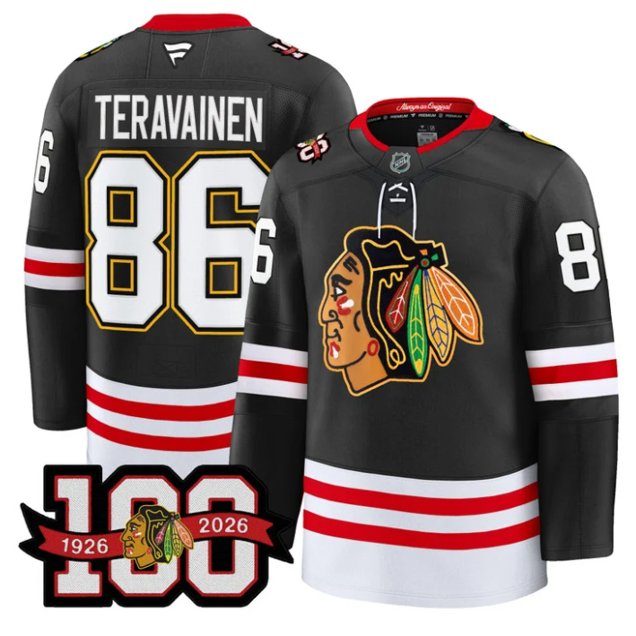 Men Teuvo Teravainen Jersey #86 Chicago Blackhawks 100th Anniversary Black