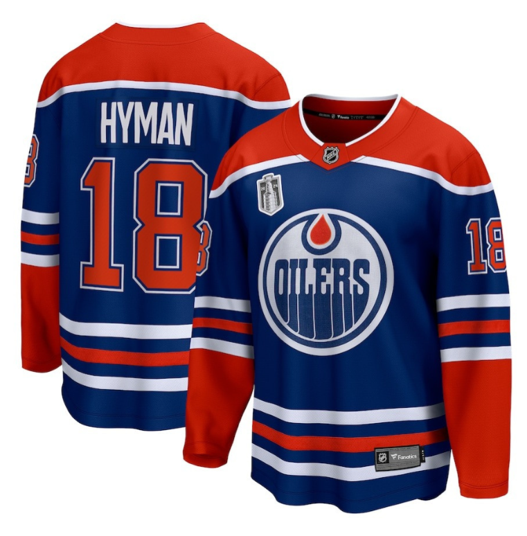 Men Zach Hyman 18 Edmonton Oilers 2024 Stanley Cup Final Home Breakaway Player Jersey Royal