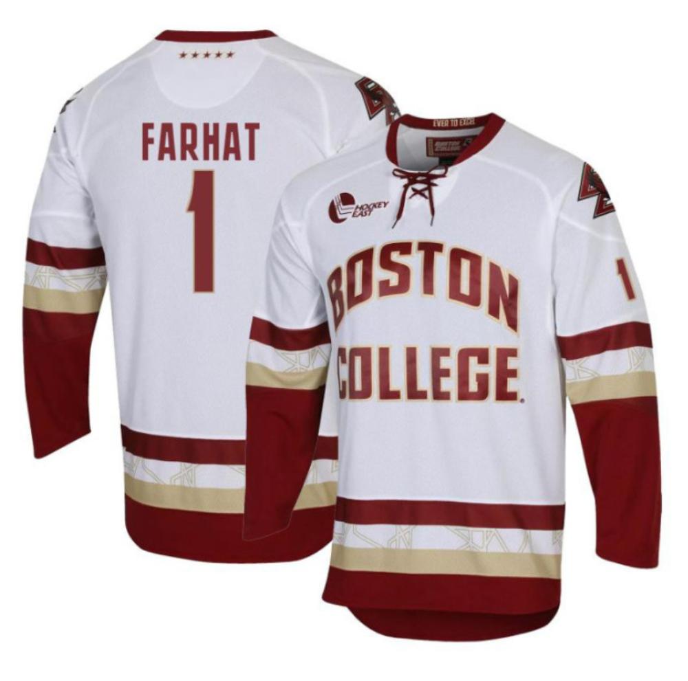 Men's Adin Farhat #1 Boston College Eagles Hockey All Stitched White Jersey