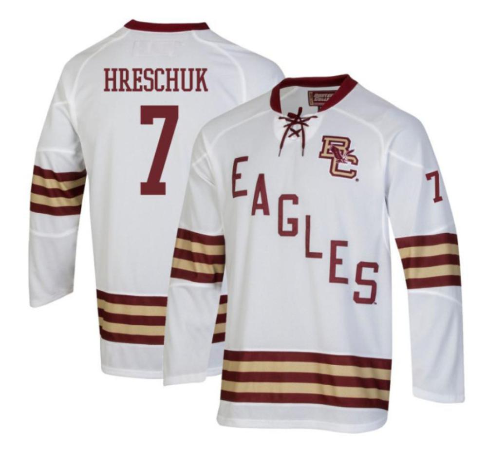 Men's Aidan Hreschuk #7 Boston College Eagles Hockey All Stitched White Jersey