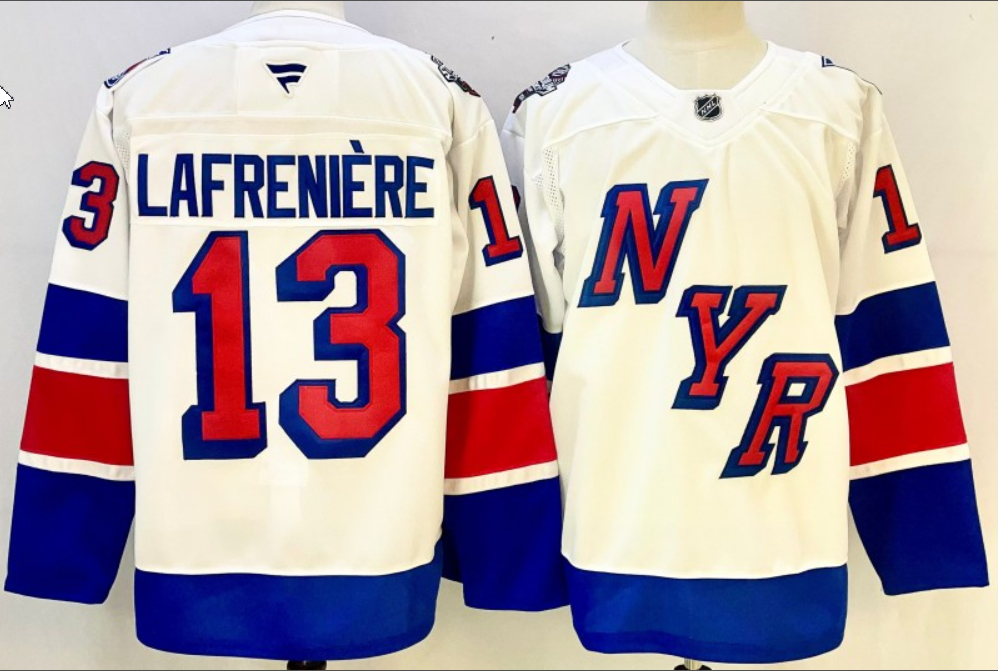 Men's Alexis Lafreniere Jersey #13 New York Rangers White 2024-25 Stadium Series