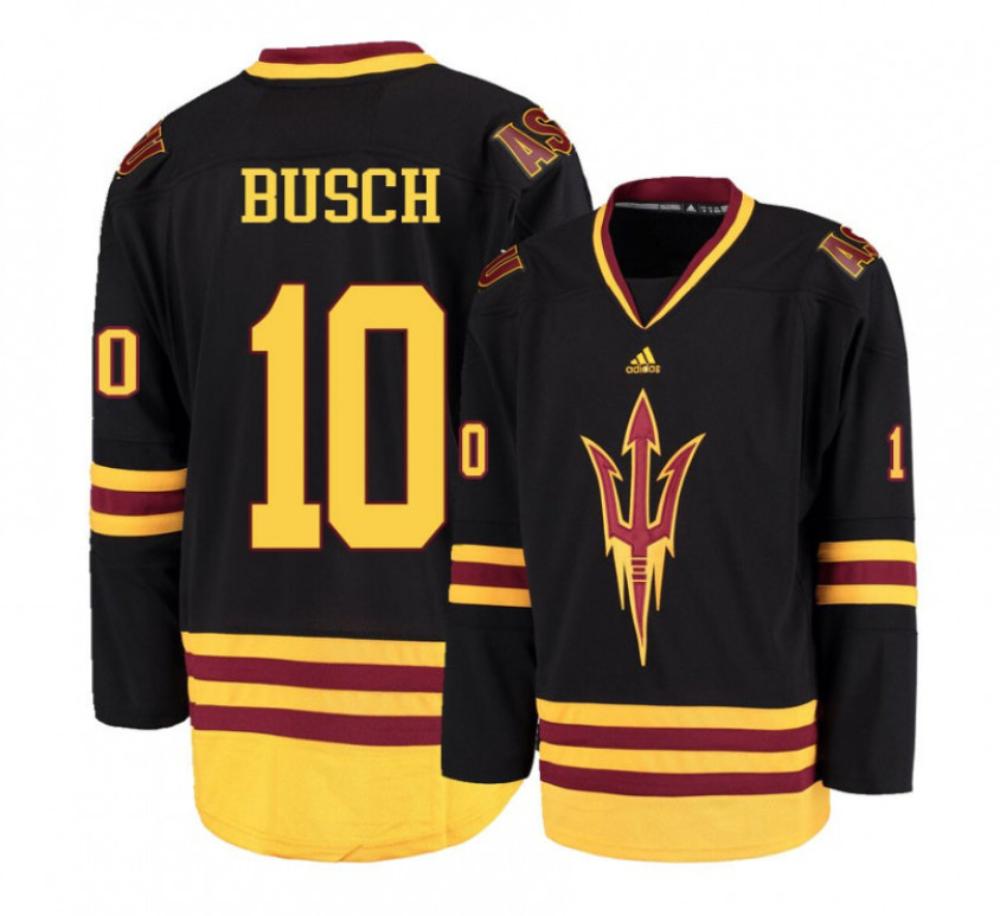 Men's Arizona State Sun Devils #10 Tyler Busch Hockey All Stitched Black Jersey