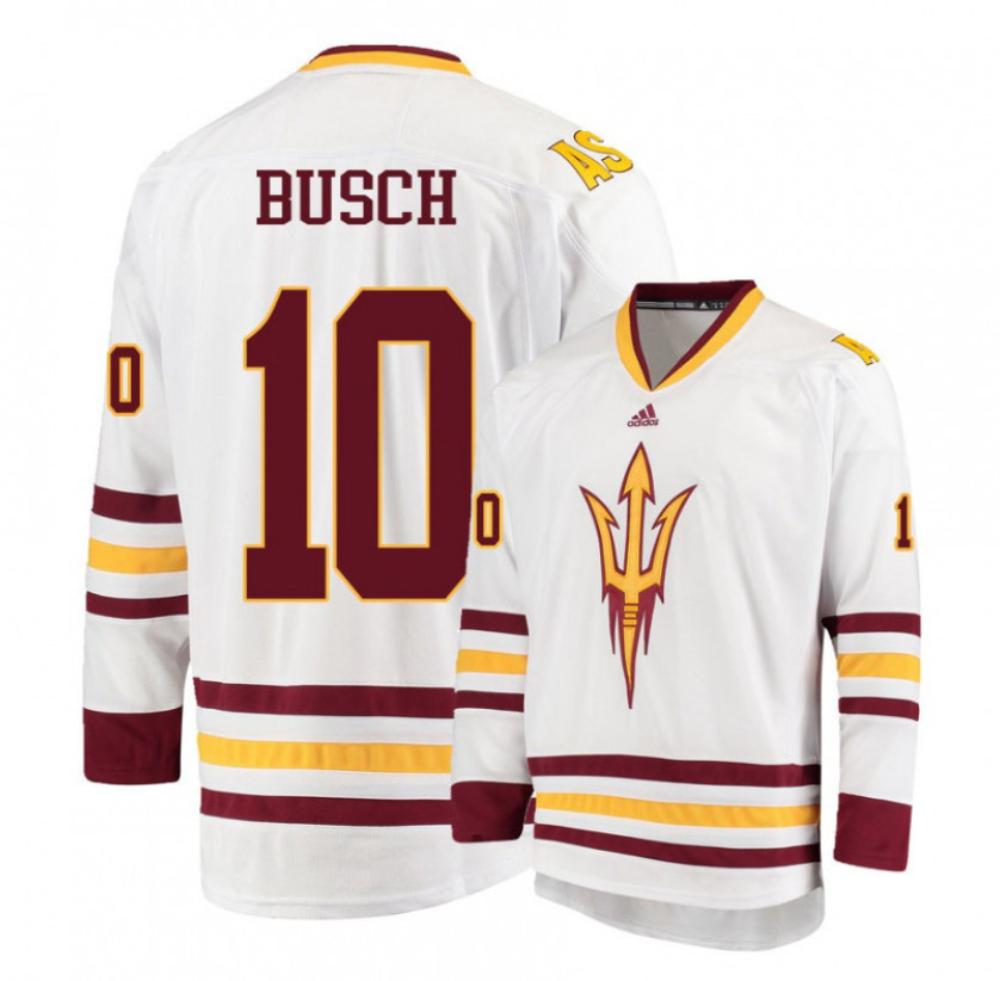 Men's Arizona State Sun Devils #10 Tyler Busch Hockey Stitched White Jersey