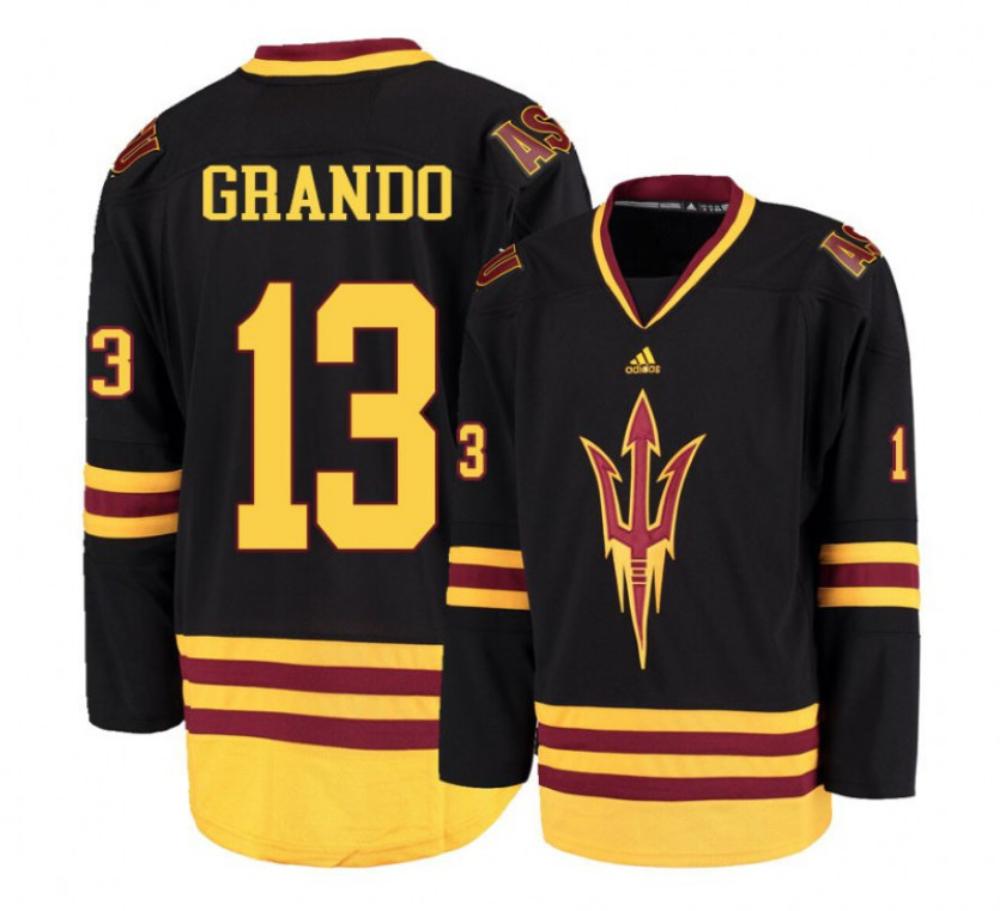 Men's Arizona State Sun Devils #13 Chris Grando Hockey All Stitched Black Jersey