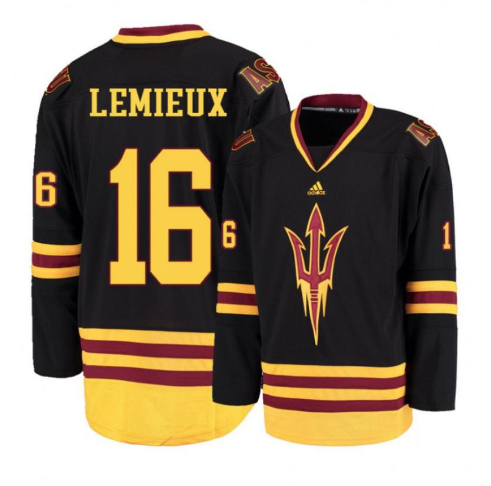 Men's Arizona State Sun Devils #16 Austin Lemieux Hockey Stitched Black Jersey