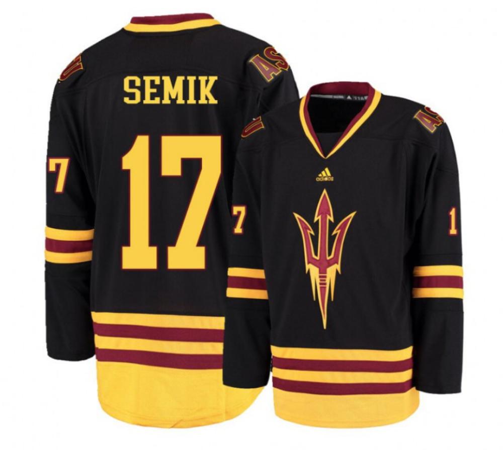 Men's Arizona State Sun Devils #17 Jacob Semik Hockey All Stitched Black Jersey