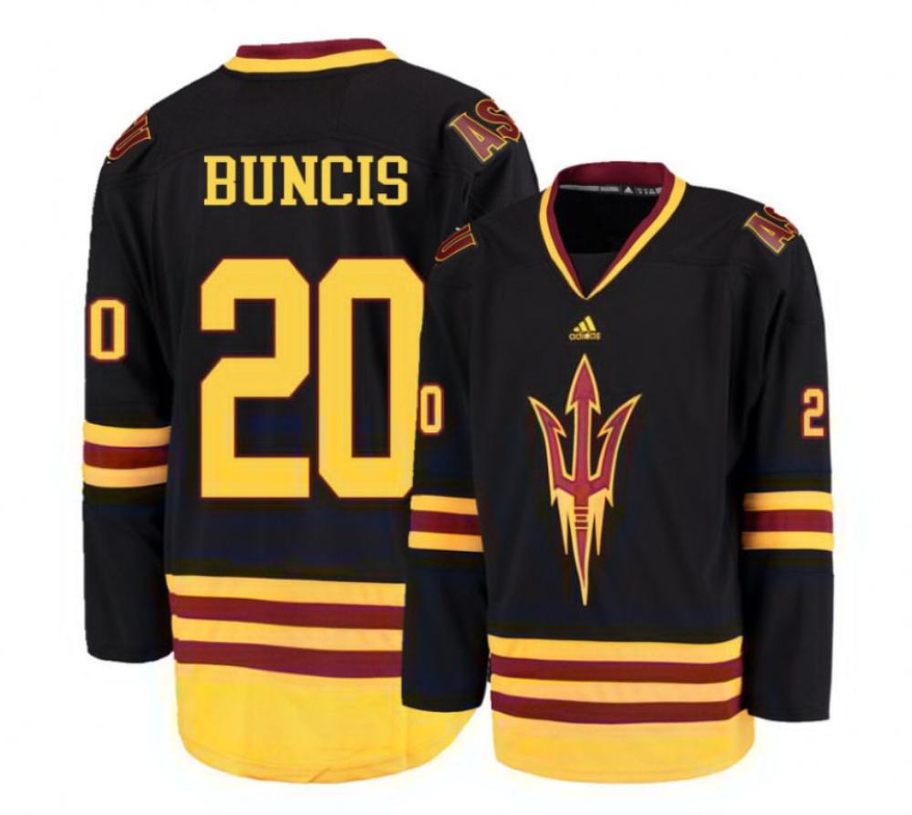 Men's Arizona State Sun Devils #20 Filips Buncis Hockey All Stithed Black Jersey