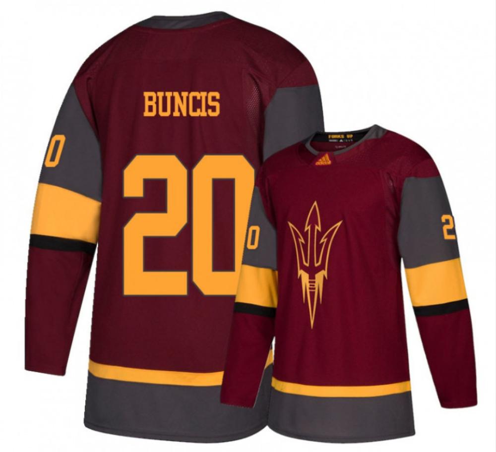 Men's Arizona State Sun Devils #20 Filips Buncis Hockey Stitched Maroon Jersey