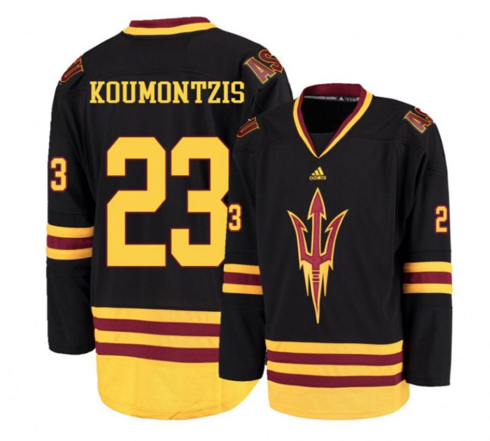 Men's Arizona State Sun Devils #23 D. Koumontzis Hockey Stitched Black Jersey