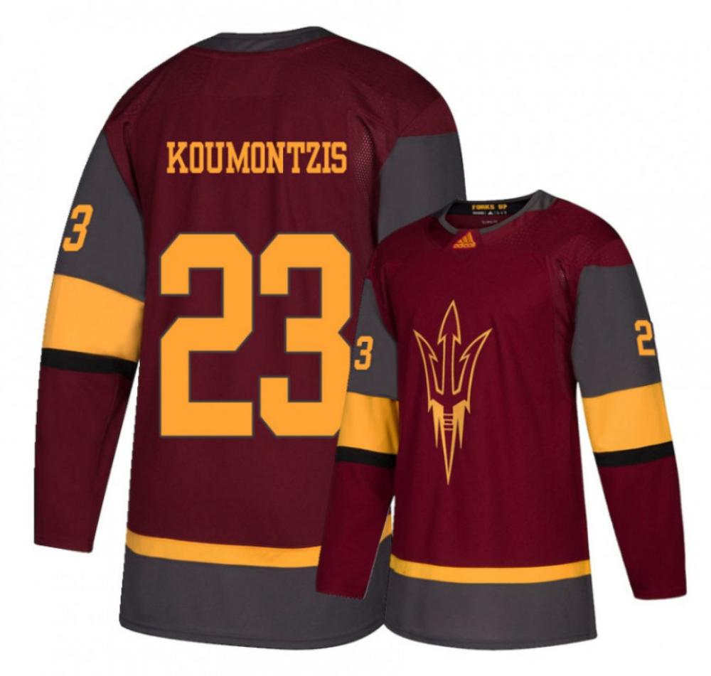 Men's Arizona State Sun Devils #23 D. Koumontzis Hockey Stitched Maroon Jersey