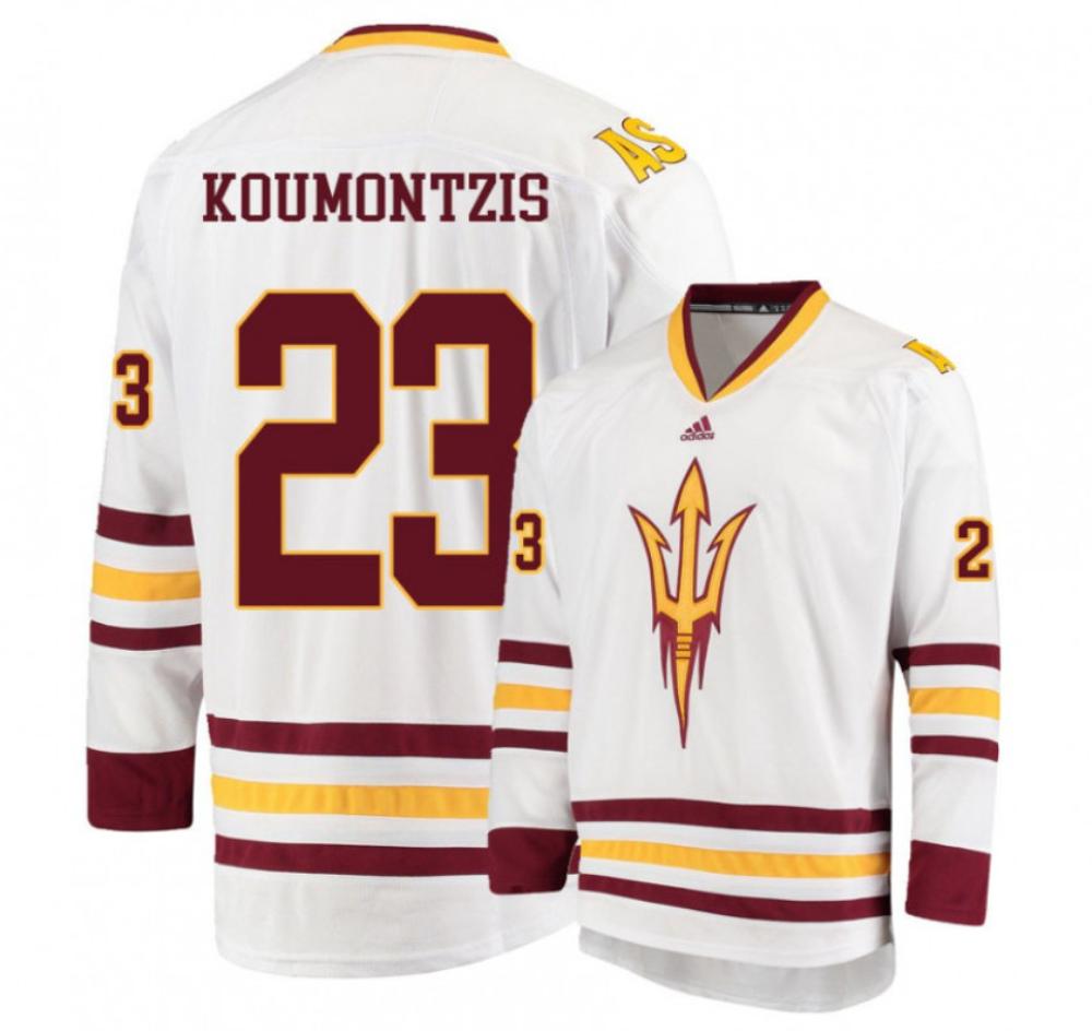 Men's Arizona State Sun Devils #23 D. Koumontzis Hockey Stitched White Jersey