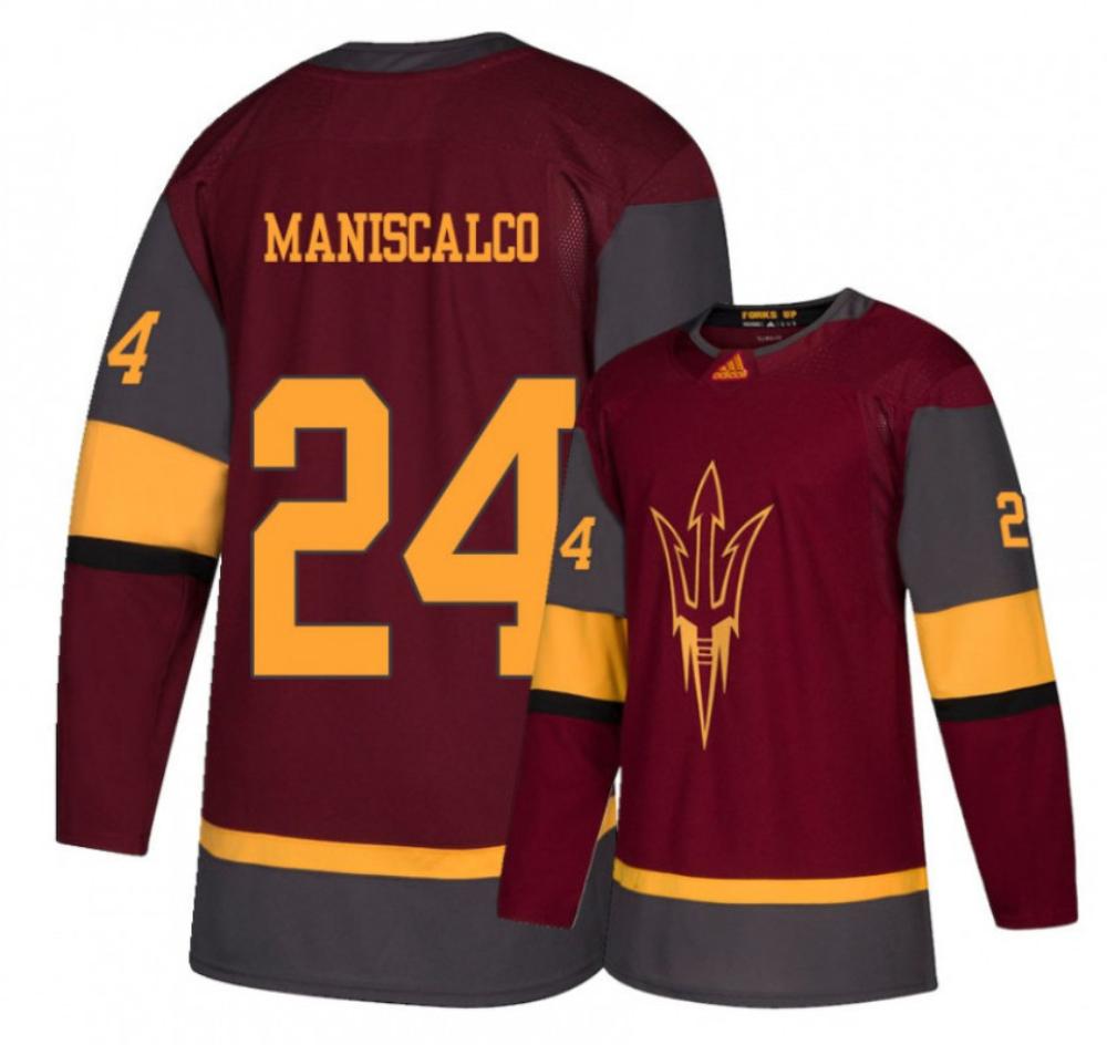 Men's Arizona State Sun Devils #24 J. Maniscalco Hockey Stitched Maroon Jersey