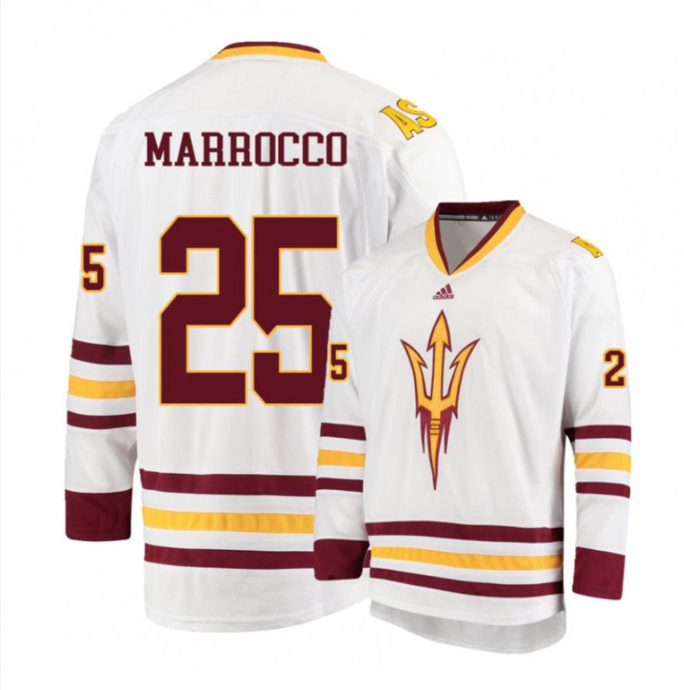 Men's Arizona State Sun Devils #25 PJ Marrocco Hockey Stitched White Jersey
