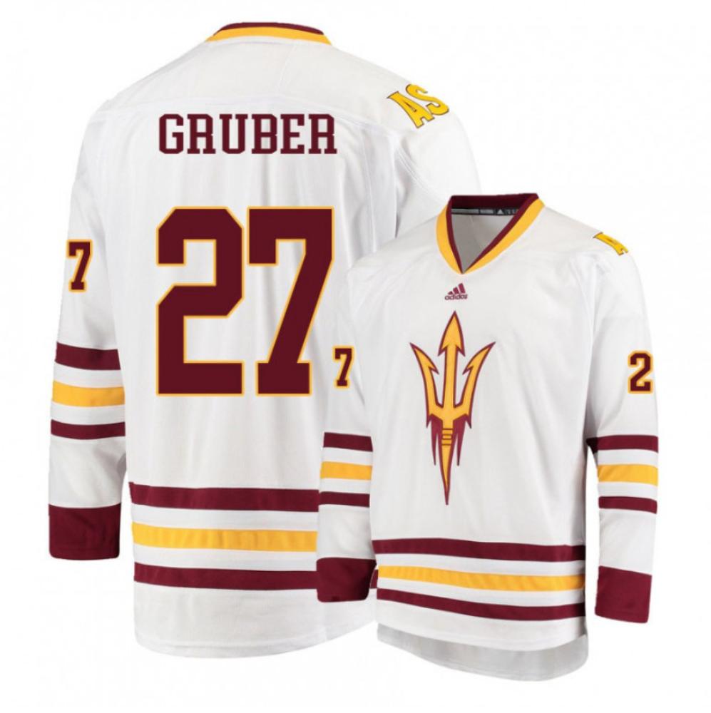 Men's Arizona State Sun Devils #27 Brett Gruber Hockey Stitched White Jersey
