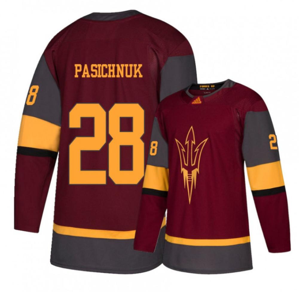 Men's Arizona State Sun Devils #28 S. Pasichnuk Hockey Stitched Maroon Jersey