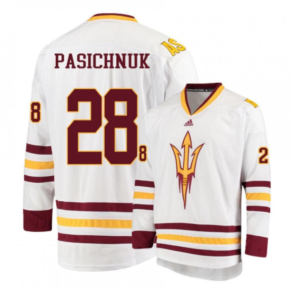 Men's Arizona State Sun Devils #28 Steenn Pasichnuk Hockey Stitched White Jersey