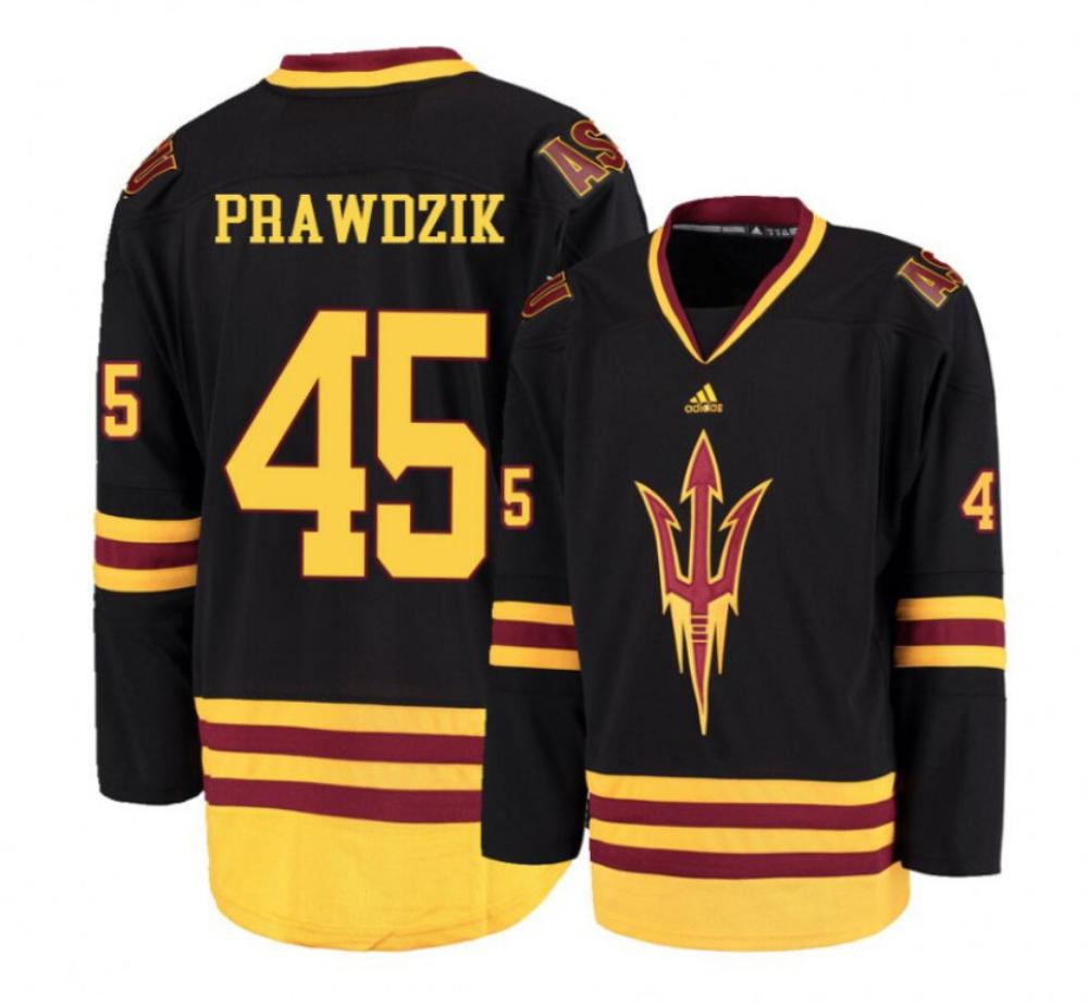 Men's Arizona State Sun Devils #45 Max Prawdzik Hockey Stitched Black Jersey