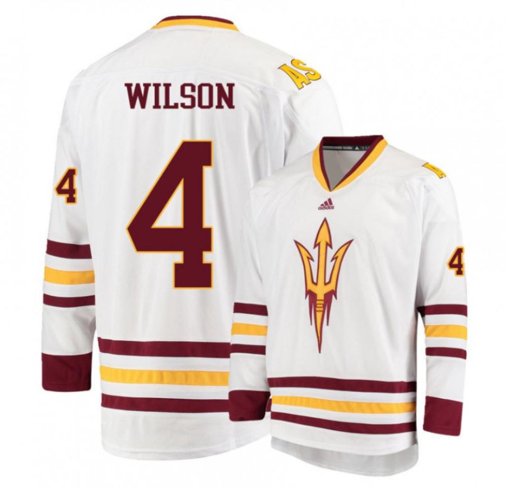 Men's Arizona State Sun Devils #4 Jacob Wilson Hockey All Stitched White Jersey