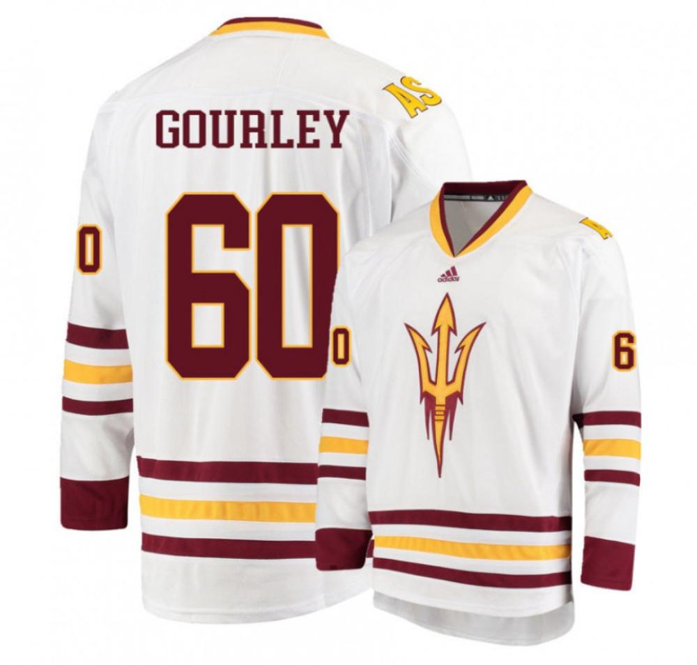 Men's Arizona State Sun Devils #60 Jarrod Gourley Hockey Stitched White Jersey