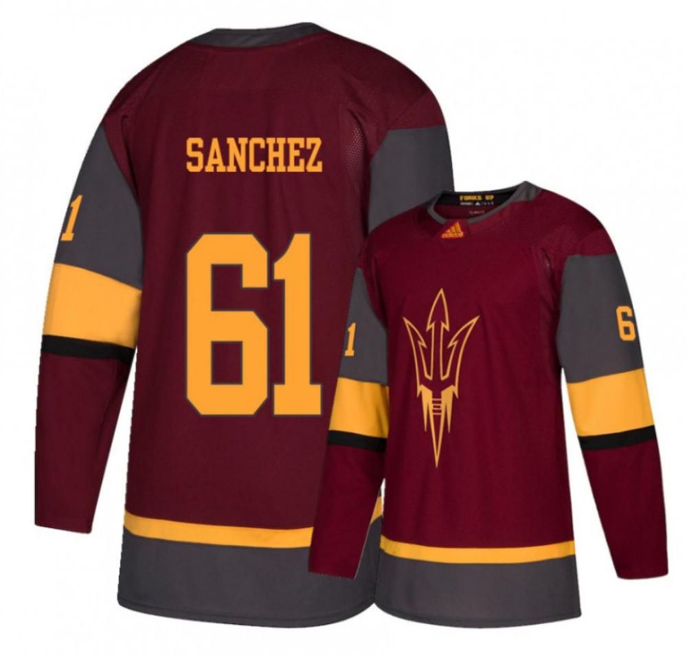Men's Arizona State Sun Devils #61 James Sanchez Hockey Stitched Maroon Jersey