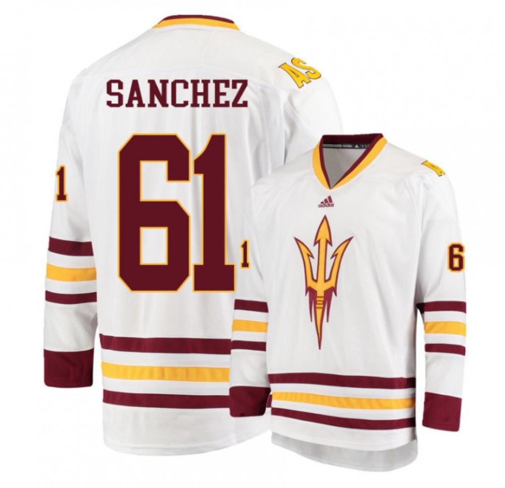 Men's Arizona State Sun Devils #61 James Sanchez Hockey Stitched White Jersey