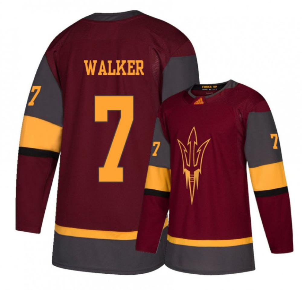 Men's Arizona State Sun Devils #7 Johnny Walker Hockey Stitched Maroon Jersey