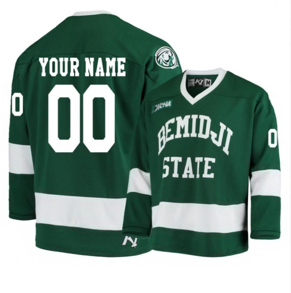 Men's Bemidji State Beavers Green Custom Hockey Jersey