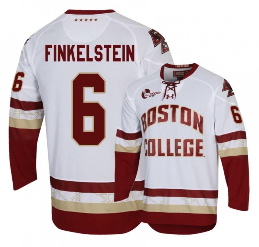 Men's Ben Finkelstein #6 Boston College Eagles Hockey All Stitched White Jersey