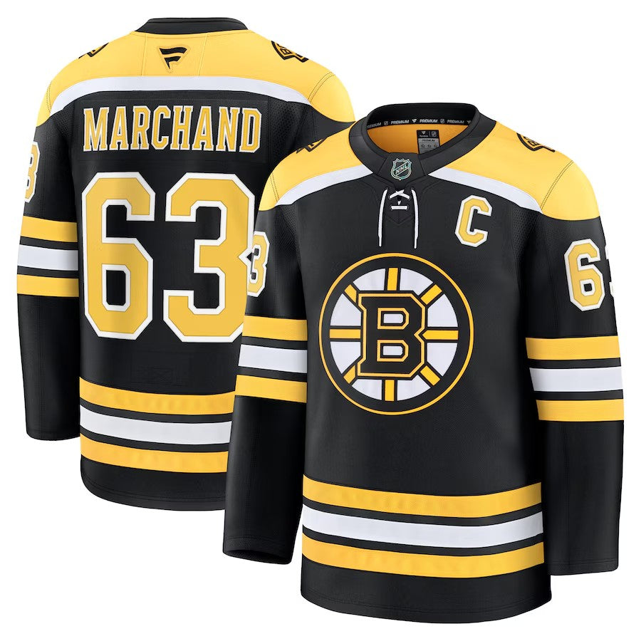 Men's Boston Bruins #63 Brad Marchand Home Premium Jersey Black