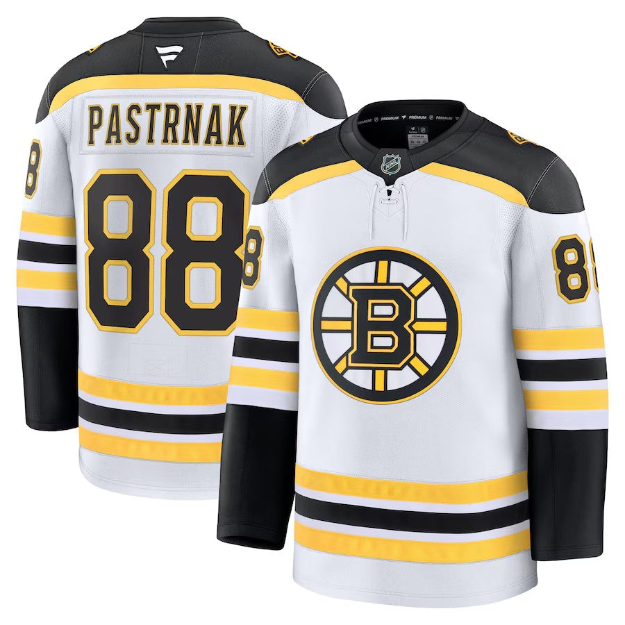 Men's Boston Bruins #88 David Pastrnak Away Premium Jersey White