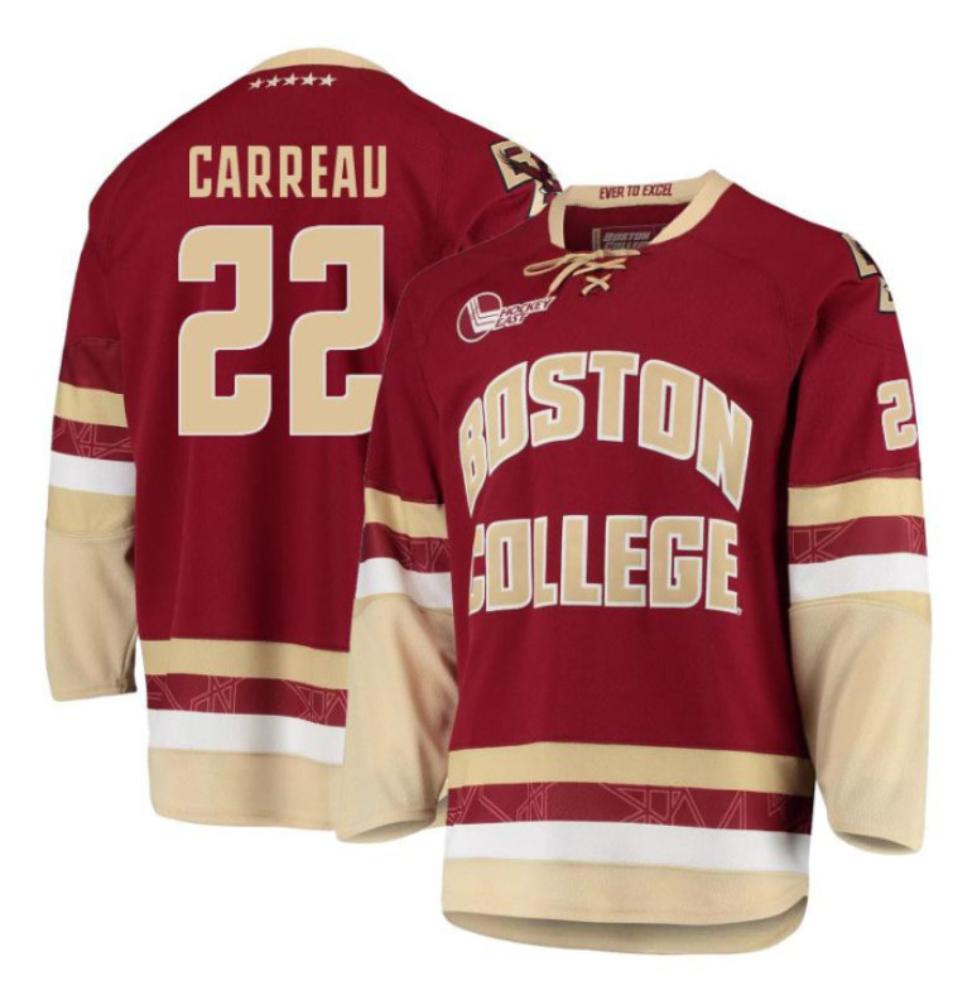 Men's Boston College Eagles Casey Carreau #22 Hockey All Stitched Jersey Maroon
