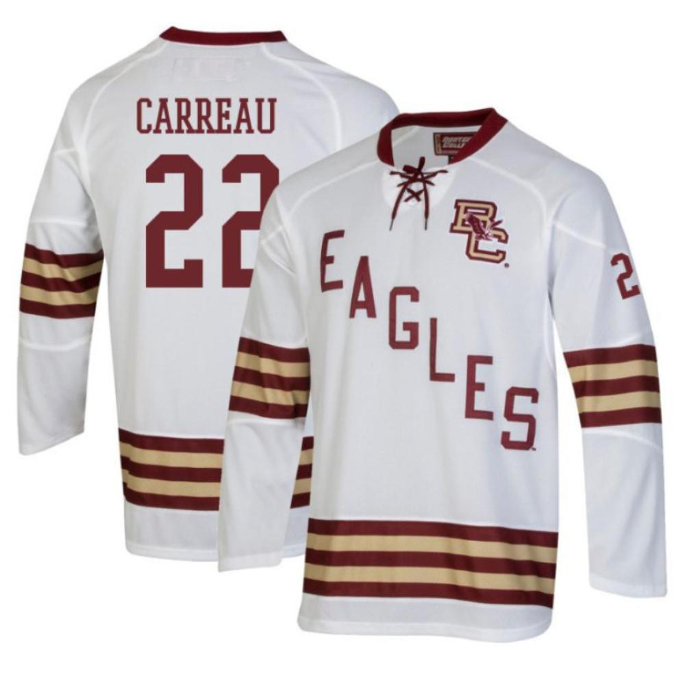 Men's Boston College Eagles Casey Carreau #22 Hockey All Stitched White Jersey